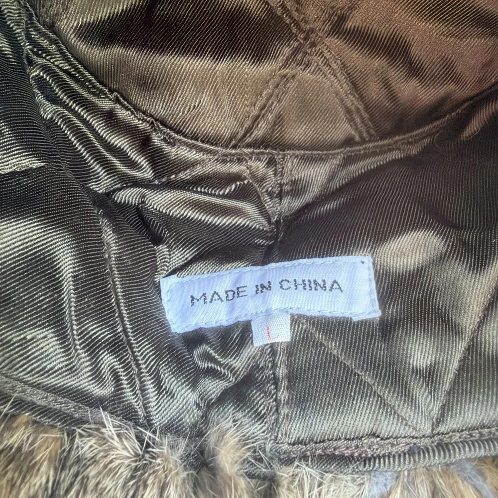 Vintage Natural Brown Rabbit Fur Trapper Hat w/ Ear Flaps Size L